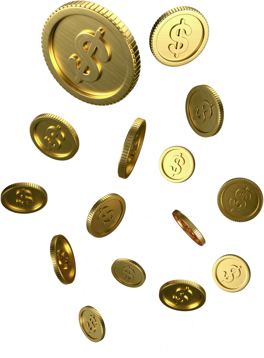 Gold Coins with Dollar Sign Falling. Money Saving, Profit, Investment Concept